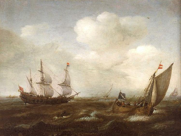 VROOM, Hendrick Cornelisz. A Dutch Ship and a Kaag in a Fresh Breeze France oil painting art